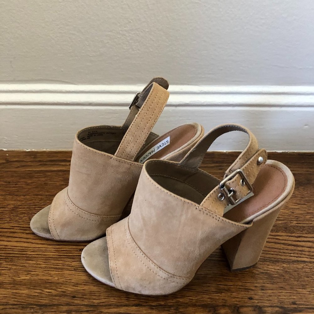 Steven Madden Tan Suede Heeled Bootie Sandals